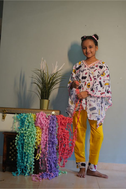 Makeup Print Kaftan with Pants - Kirti Agarwal