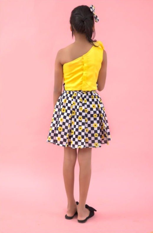 One Off shoulder flarry flowered crop top with box pleat skirts - Kirti Agarwal