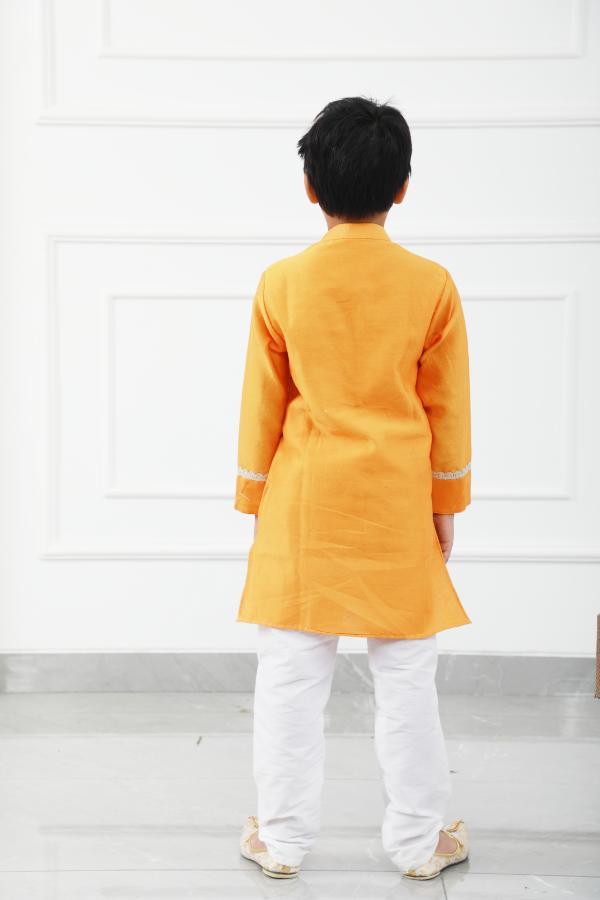 Orange Chanderi Kurta with White Chudidar - Kirti Agarwal