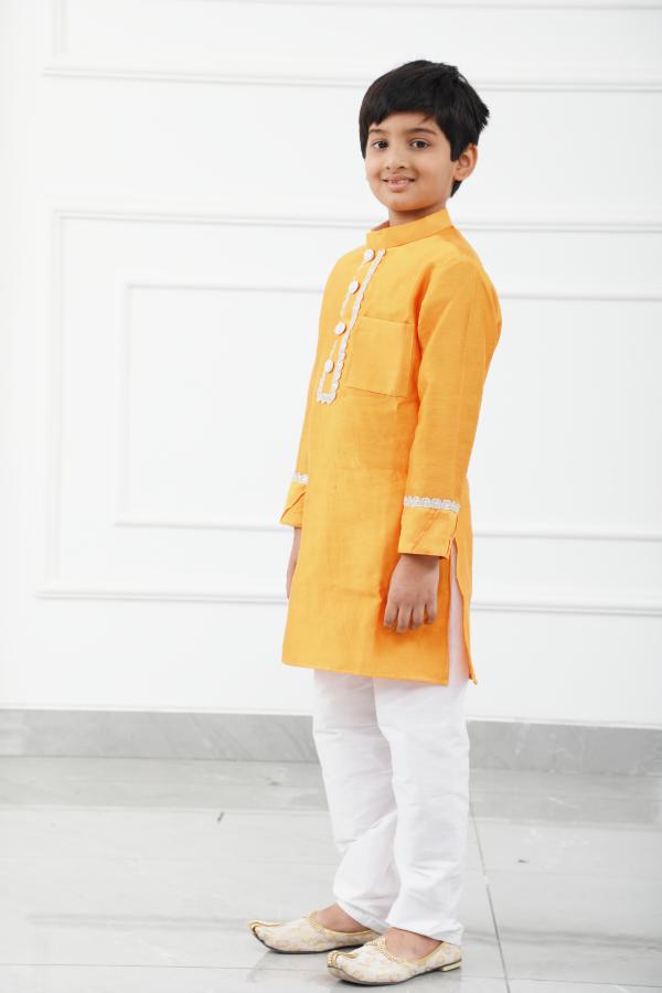 Orange Chanderi Kurta with White Chudidar - Kirti Agarwal