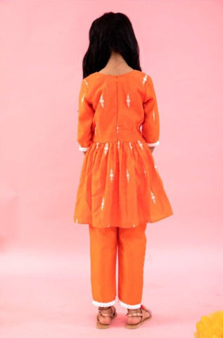 Orange Peplum embroidered kurta with pant and dupatta - Kirti Agarwal
