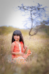 Orange Printed Short Kurta with Flower print sharara and Dupatta - Kirti Agarwal