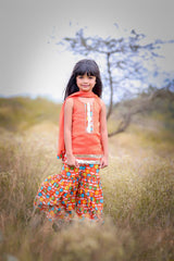 Orange Printed Short Kurta with Flower print sharara and Dupatta - Kirti Agarwal