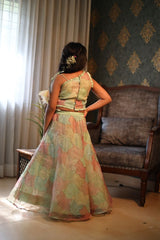 Organza Embroidered one off shoulder top with Embroidered Lehenga - Kirti Agarwal