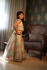 Organza Embroidered one off shoulder top with Embroidered Lehenga - Kirti Agarwal