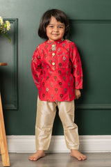 Patch Pocket Detail Red High Low Kurta And Pyjama - Kirti Agarwal