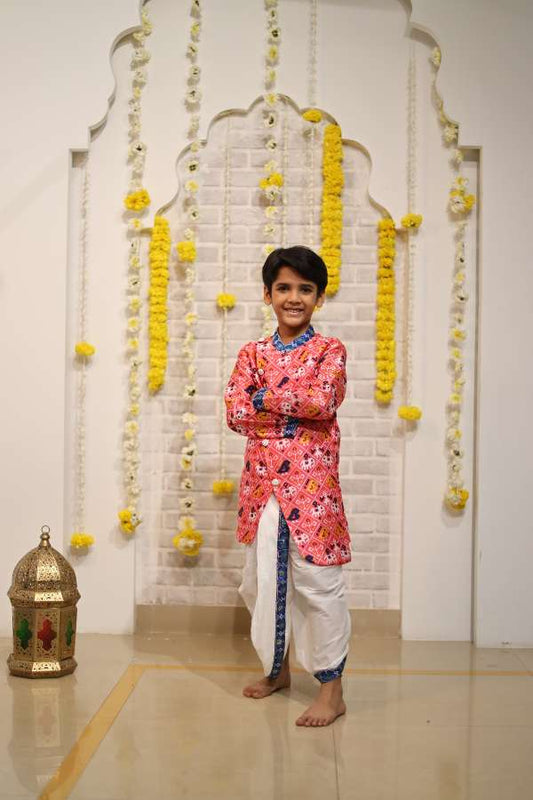 Patola Print Asymmetric Kurta with Dhoti - Kirti Agarwal