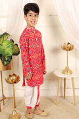 Patola Printed Red Kurta And White Pyjama - Kirti Agarwal