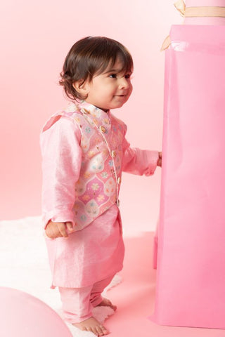 Pink Embroidered Jacket with Blue kurta and pyjama - Kirti Agarwal