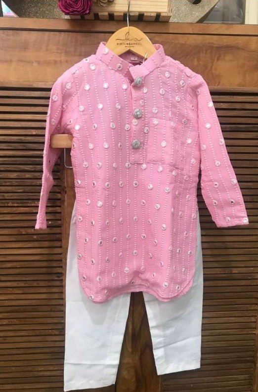 Pink Embroidered Kurta with Chudidar - Kirti Agarwal