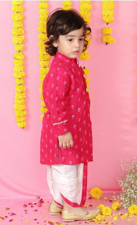 Pink Floral Thread And Sequin Work Kurta And Dhoti - Kirti Agarwal