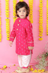 Pink Floral Thread And Sequin Work Kurta And Dhoti - Kirti Agarwal
