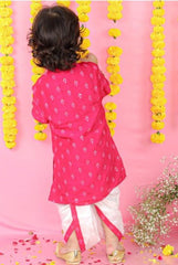 Pink Floral Thread And Sequin Work Kurta And Dhoti - Kirti Agarwal