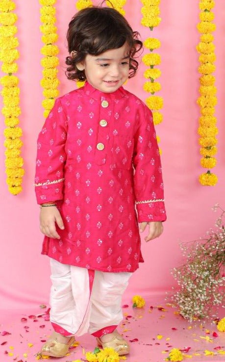 Pink Floral Thread And Sequin Work Kurta And Dhoti - Kirti Agarwal