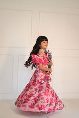 Pink Flowered Top with Flowery Organza Ghagra - Kirti Agarwal