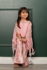 Pink Top With embroidered Detailed Cape And printed embroidered pants - Kirti Agarwal
