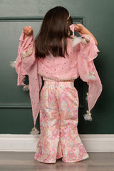Pink Top With embroidered Detailed Cape And printed embroidered pants - Kirti Agarwal