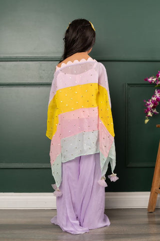 Pink Top With Multicoloured Cape And Lavender Palazzo - Kirti Agarwal