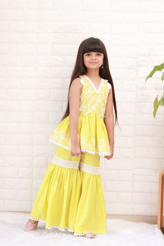 Pleated Kurta with Vneck kurta and Sharara - Kirti Agarwal