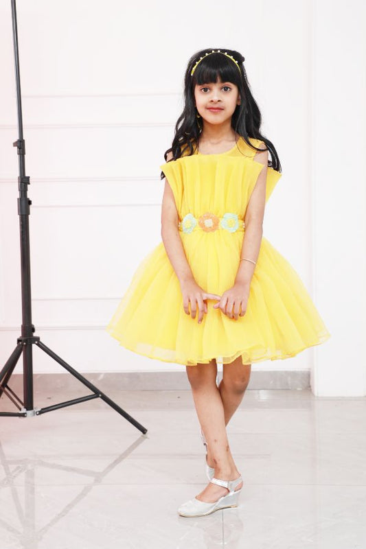 Pleated Yellow Fancy Dress - Kirti Agarwal