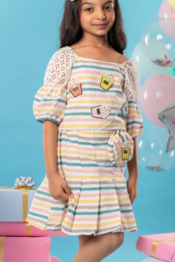 Pretty Multicoloured Strips Top And Pleated Skirt - Kirti Agarwal