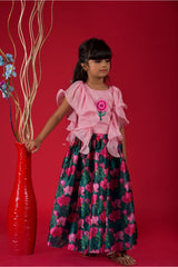 Printed Ghagra with Frilled embroidered top - Kirti Agarwal