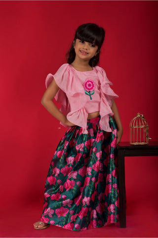 Printed Ghagra with Frilled embroidered top - Kirti Agarwal