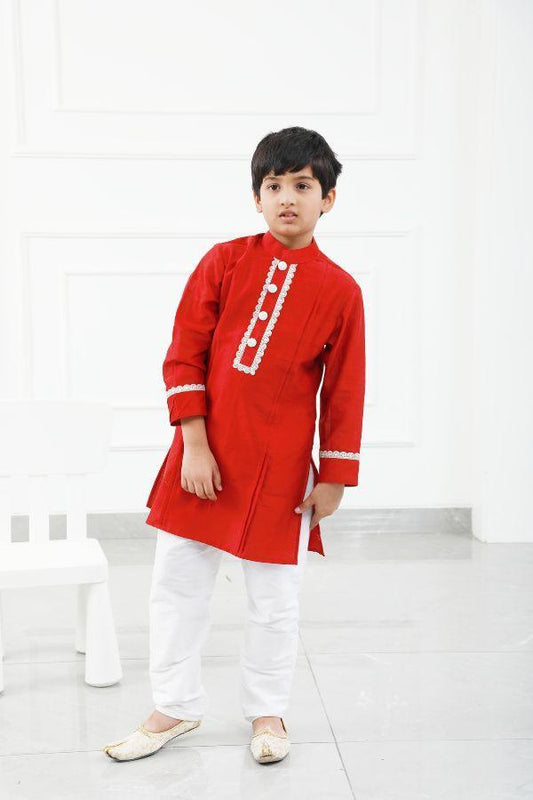 Pure Maroon Chanderi Silk kurta with Pyjama - Kirti Agarwal