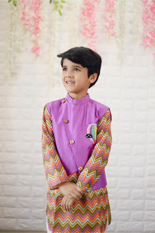 Purple Bandi with Zig Zag Print Kurta and Chudidar - Kirti Agarwal