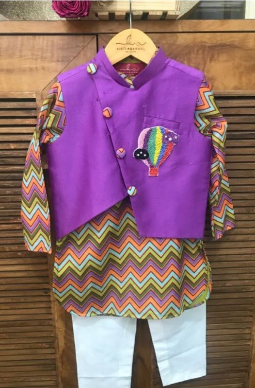 Purple Bandi with Zig Zag Print Kurta and Chudidar - Kirti Agarwal