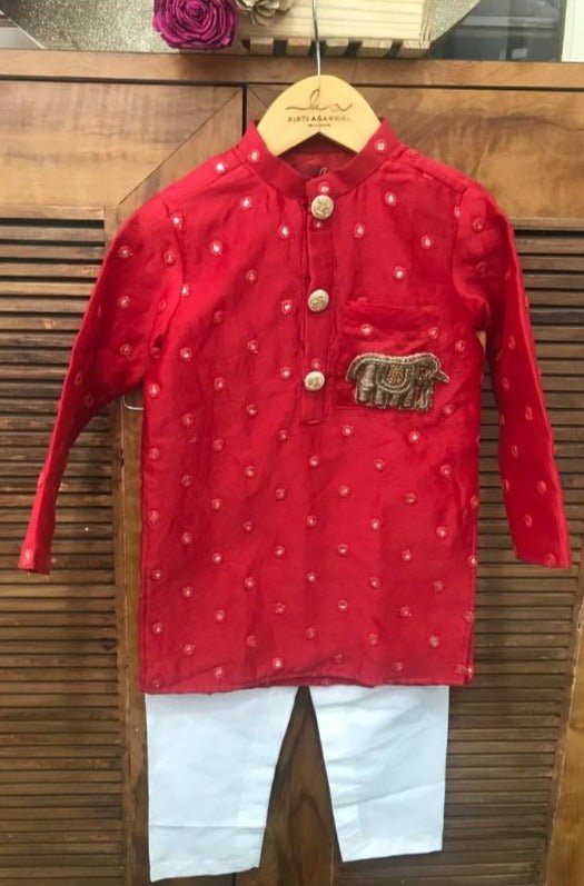 Red Chanderi Abla work kurta and Chudidar - Kirti Agarwal