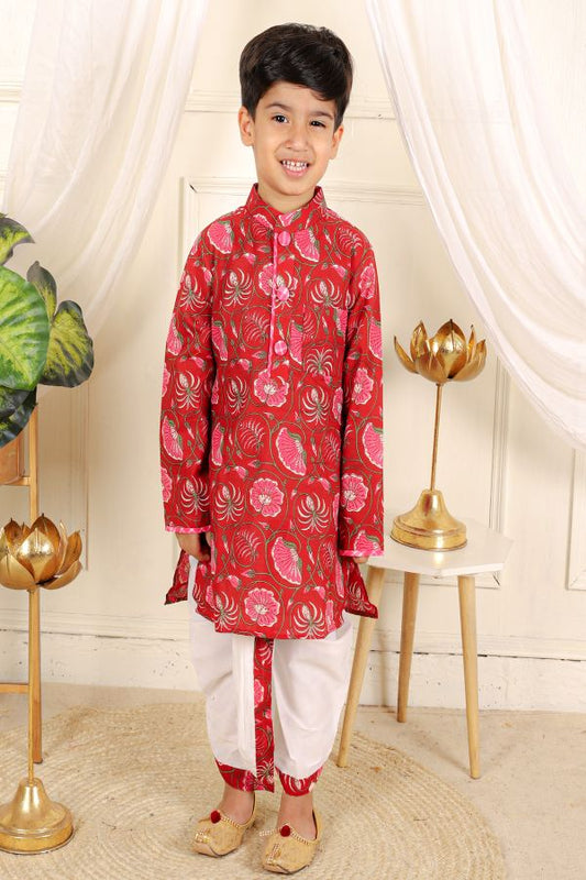 Red Floral Printed Kurta with dhoti - Kirti Agarwal