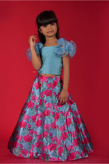 Ruffled Sleeves crop top with dupatta and Lahenga - Kirti Agarwal