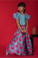 Ruffled Sleeves crop top with dupatta and Lahenga - Kirti Agarwal