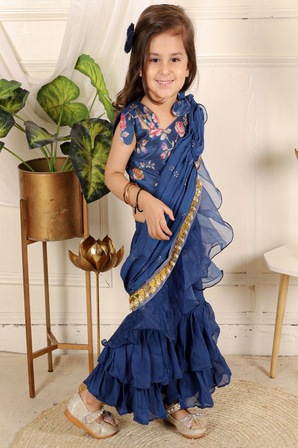 Saree style sharara with crop top - Kirti Agarwal