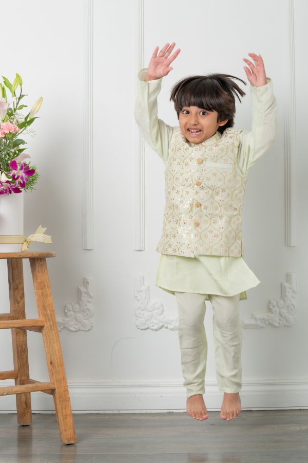 Sequin work embroidered jacket with kurta and pyjama - Kirti Agarwal