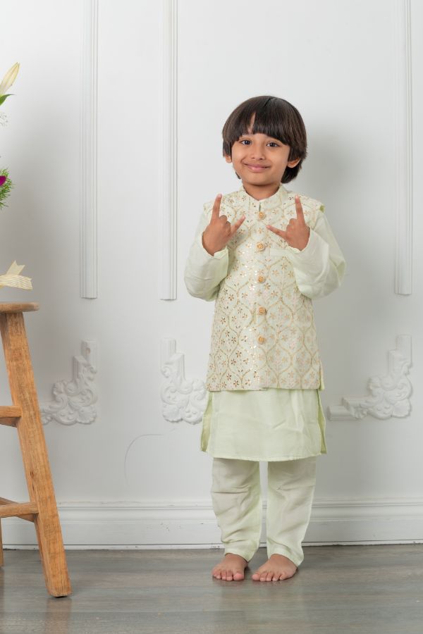 Sequin work embroidered jacket with kurta and pyjama - Kirti Agarwal