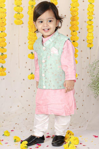 Sequin Work Jacket With Pink Kurta And Pyjama. - Kirti Agarwal