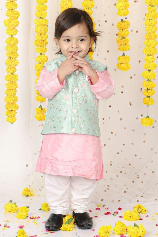 Sequin Work Jacket With Pink Kurta And Pyjama. - Kirti Agarwal