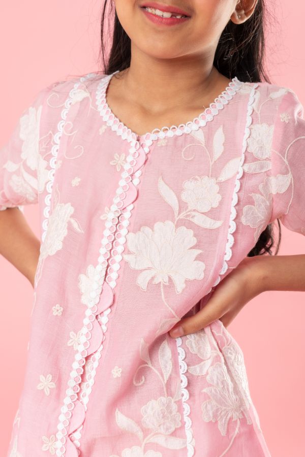 Sequins And Thread Work Pink Kurti With Dhoti - Kirti Agarwal