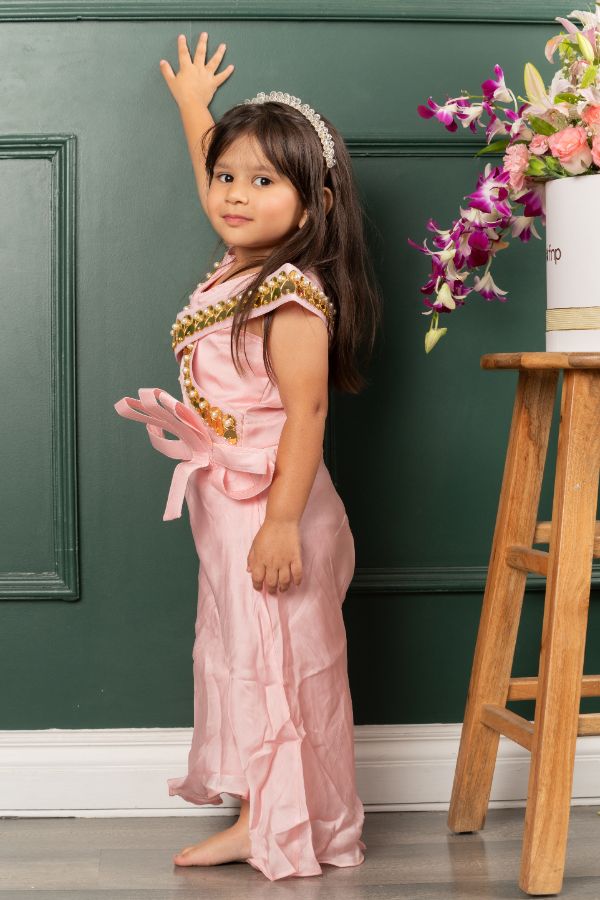 Stylish heart shaped Mirror Work pastelpink Jumpsuit - Kirti Agarwal