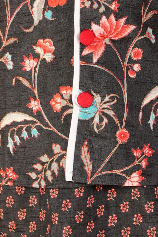 Sweet Cherry Printed Black Kurta With Floral Jacket And Pyjama - Kirti Agarwal