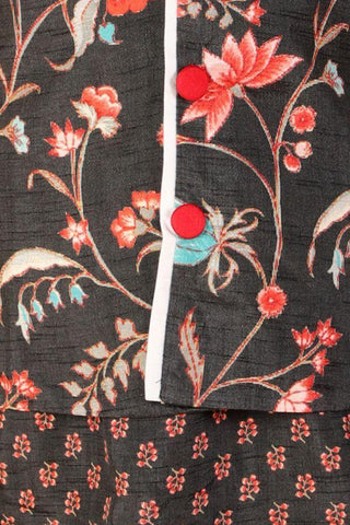 Sweet Cherry Printed Black Kurta With Floral Jacket And Pyjama - Kirti Agarwal