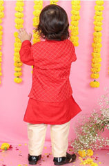 Thread And Sequins Embroidered Red Jacket And Kurta With Pyjama - Kirti Agarwal