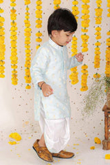 Thread Embroidered Ice Blue Kurta With Dhoti. - Kirti Agarwal