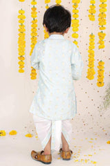 Thread Embroidered Ice Blue Kurta With Dhoti. - Kirti Agarwal
