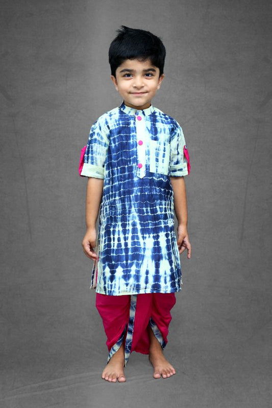 Tie and dyed blue kurta with pink dhoti - Kirti Agarwal