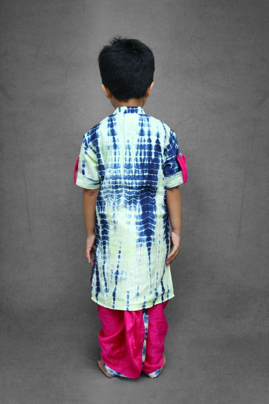 Tie and dyed blue kurta with pink dhoti - Kirti Agarwal