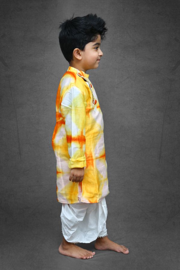 Tie and Dyed Orange Yellow Kurta with Dhoti - Kirti Agarwal