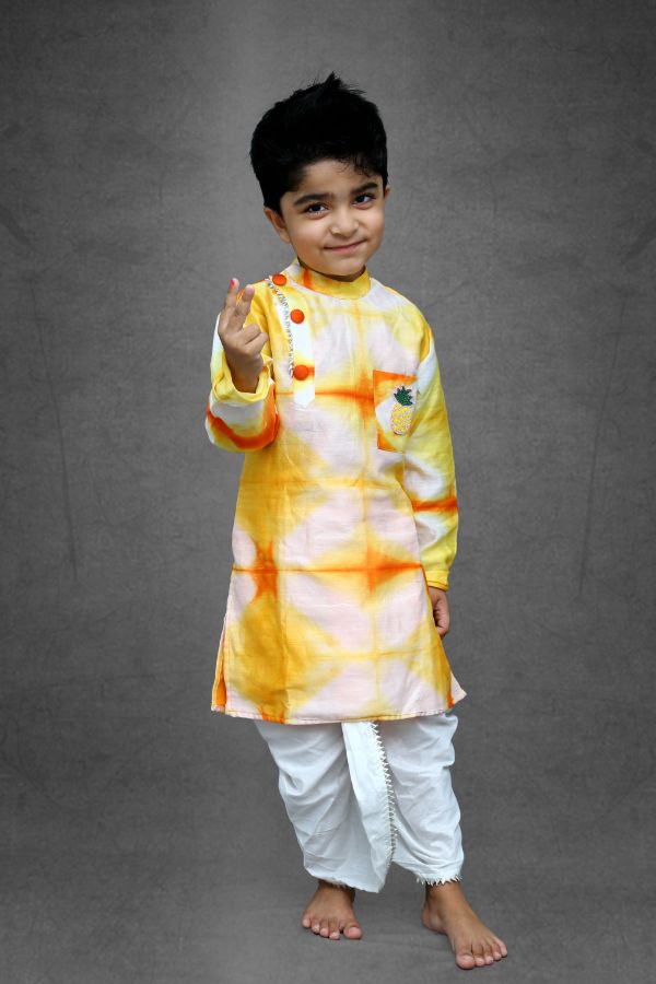 Tie and Dyed Orange Yellow Kurta with Dhoti - Kirti Agarwal